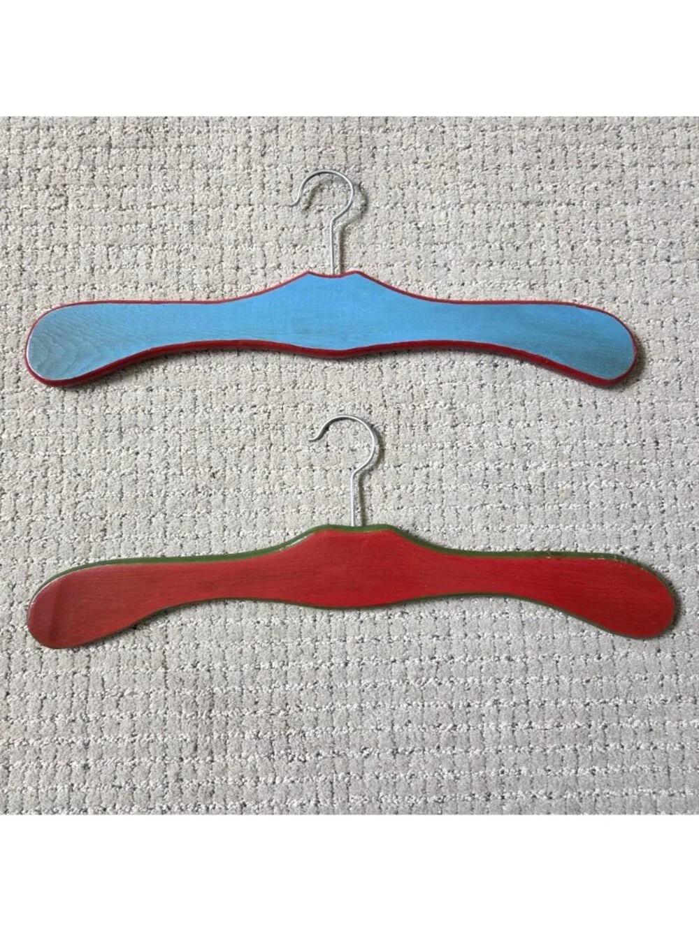 Hand Painted Wooden Clothes Hangers Folk Art Germany Cottage Boho Signed Set 2